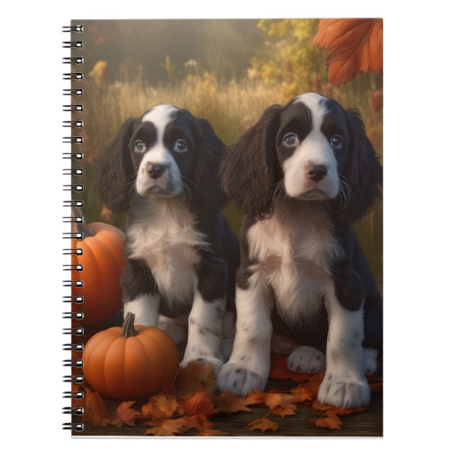 Caderno Espiral Pumpkin de Delícia de outono de Springer Spaniel (Frente)