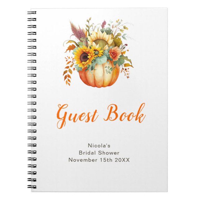 Caderno Espiral Pumpkin Flower Bouquet Bridal Shower Guest Book (Frente)