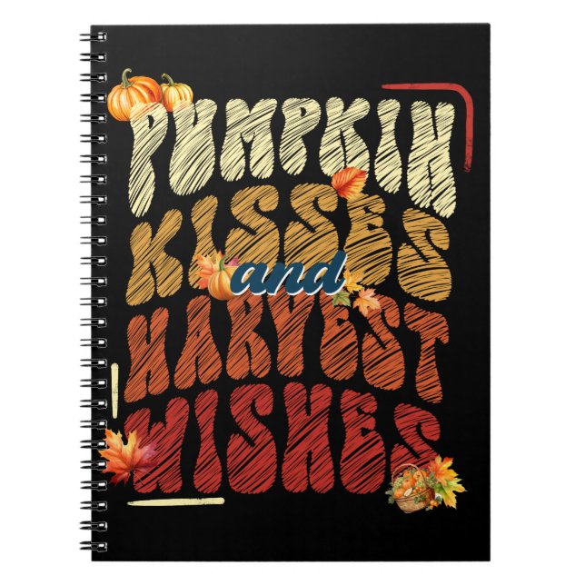 Caderno Espiral Pumpkin Kisses e Eixos de Colheita, Laranja Fall (Frente)