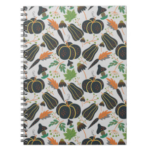Caderno Espiral Pumpkin - padrão sem costura cenoura preto e branc