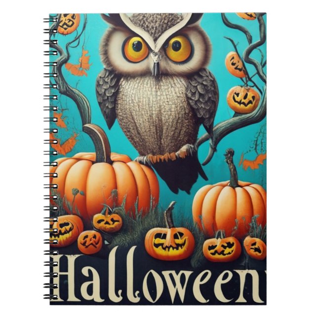 Caderno Espiral Pumpkin Patch Whispers Owl Adorned Halloween (Frente)