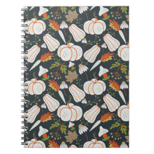 Caderno Espiral Pumpkin sem costura padrão floral preto e branco
