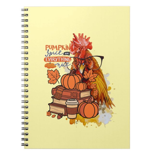 Caderno Espiral Pumpkin Spice e tudo o que é legal Fall Chicken Vi (Frente)
