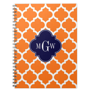 Caderno Espiral Pumpkin White Marroquino #5 Marinho 3 Monograma In