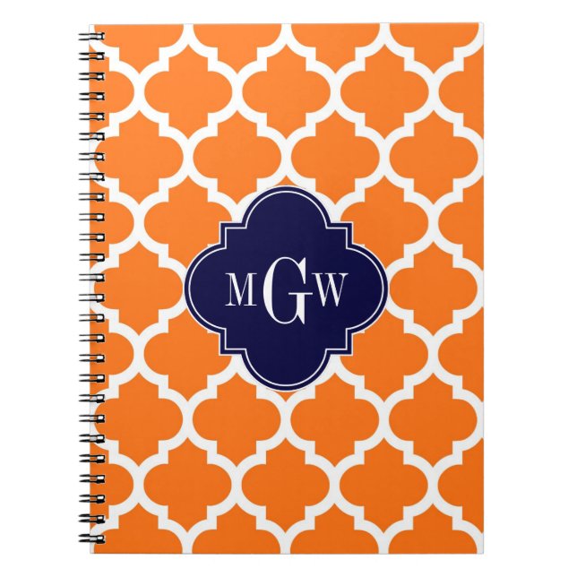 Caderno Espiral Pumpkin White Marroquino #5 Marinho 3 Monograma In (Frente)