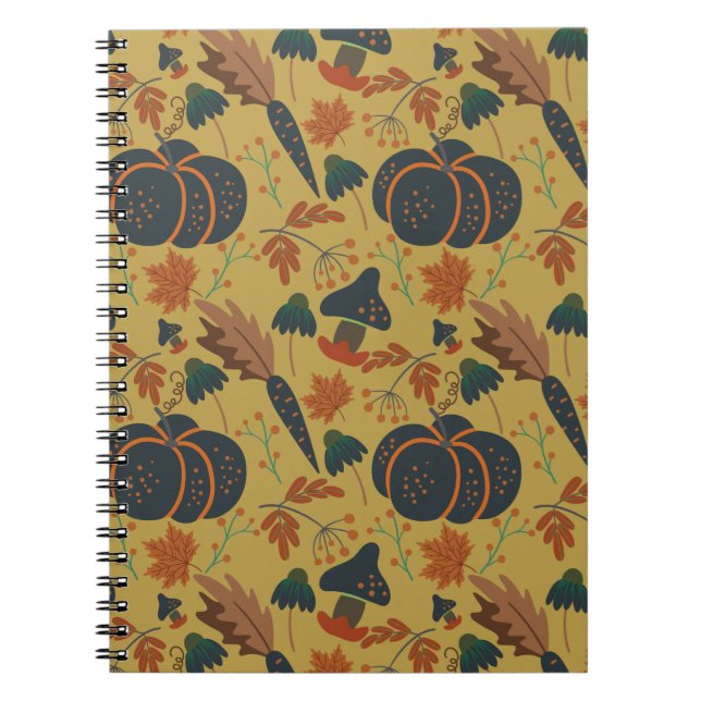 Caderno Espiral Pumpkins and carrots seamless pattern (Frente)