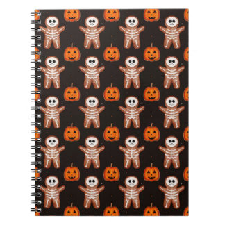 Caderno Espiral Pumpkins and Skeleton Gingerbread Halloween Design