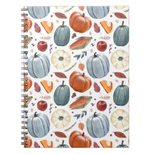 Caderno Espiral Pumpkins de queda e padrão de folhas de outono