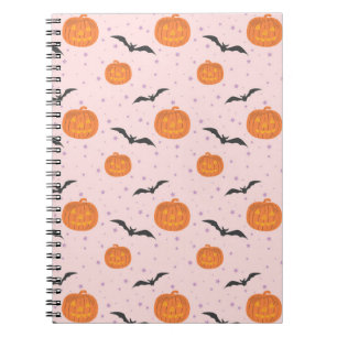 Caderno Espiral Pumpkins e morcegos de boneca do Halloween