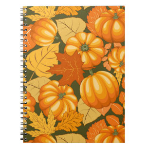 Caderno Espiral Pumpkins Patterno do Halloween em Fall Season