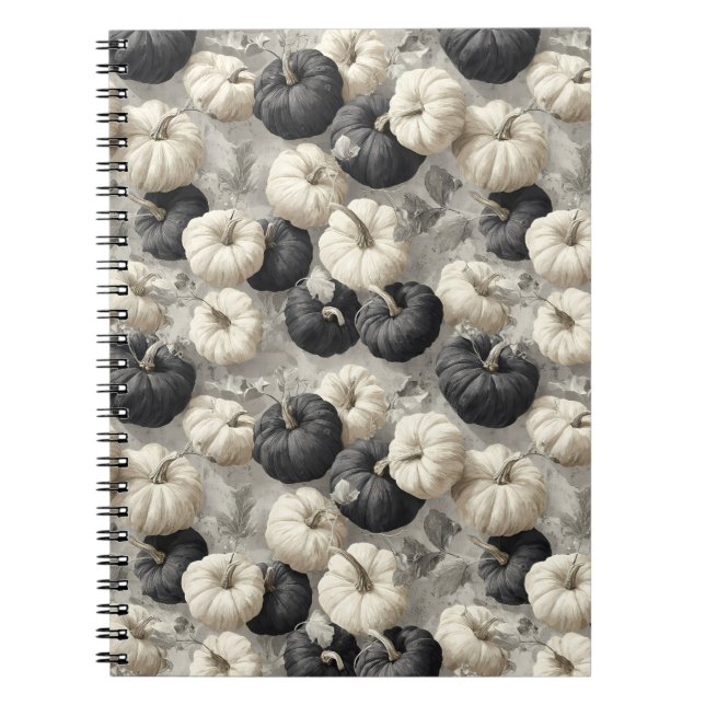 Caderno Espiral Pumpkins preto-e-branco Elegante (Frente)