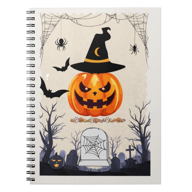 Caderno Espiral Pumpkins & Tombstones: Um notebook Halloween (Frente)