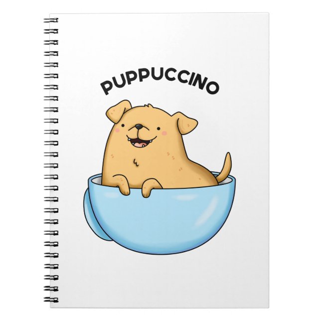 Caderno Espiral Pun de Cappuccino Engraçado Pup-puccino  (Frente)