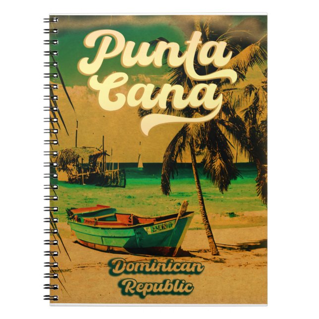 Caderno Espiral Punta Cana Dominican Palm Tree Beach Vintage (Frente)