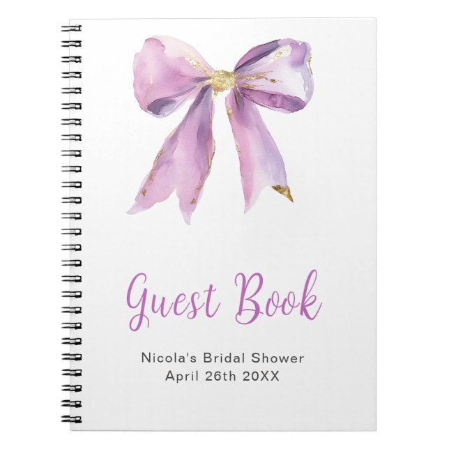 Caderno Espiral Purple Coquette Bow Bridal Shower Guest Book (Frente)