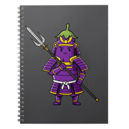 Caderno Espiral Purple Eggplant Samurai Warrior with Spear Illustr