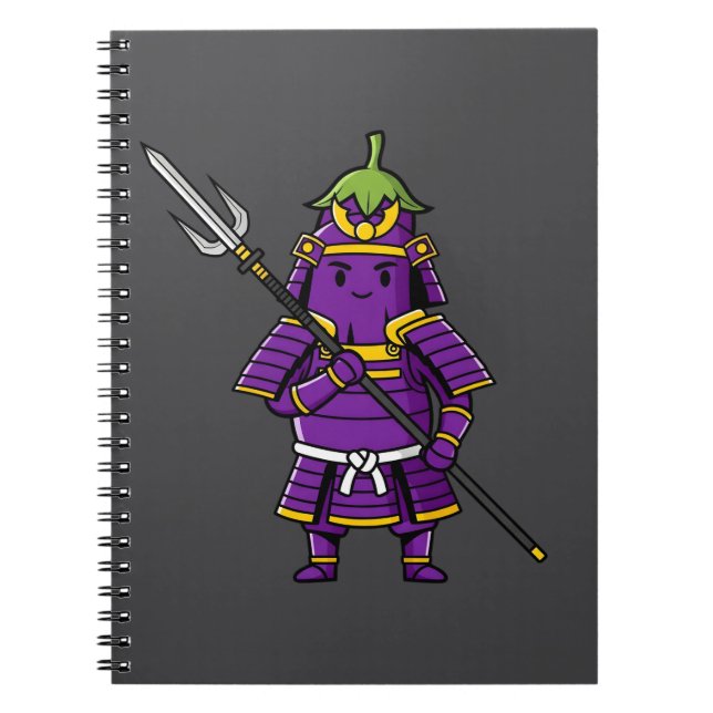 Caderno Espiral Purple Eggplant Samurai Warrior with Spear Illustr (Frente)