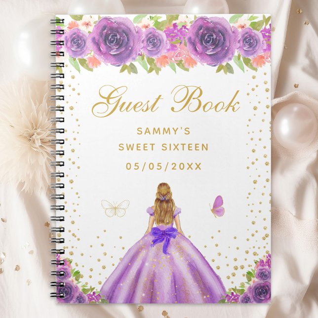 Caderno Espiral Purple Floral Blonde Hair Princess Sweet (Criador carregado)