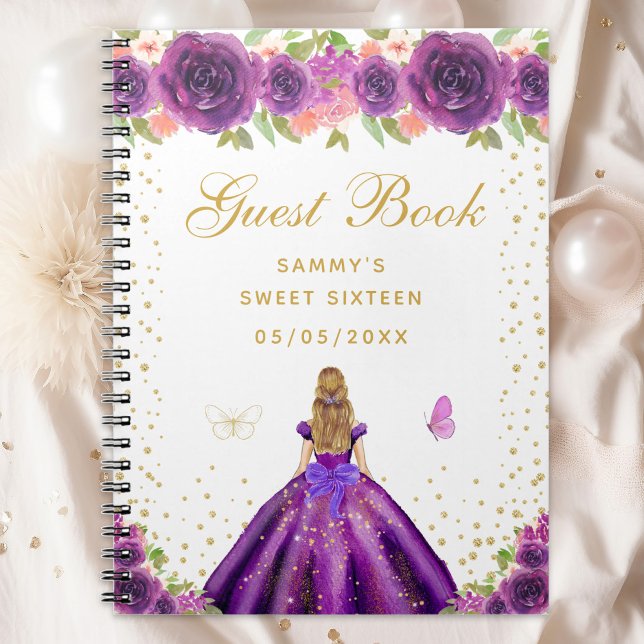 Caderno Espiral Purple Floral Blonde Hair Princess Sweet (Criador carregado)