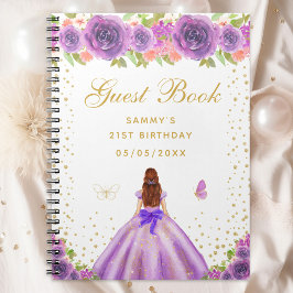 Caderno Espiral Purple Floral Brown Hair Princess