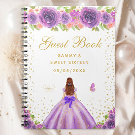 Caderno Espiral Purple Floral Brown Hair Princess Sweet