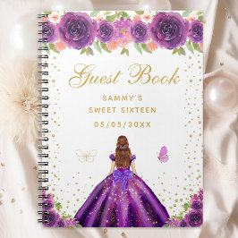 Caderno Espiral Purple Floral Brown Hair Princess Sweet