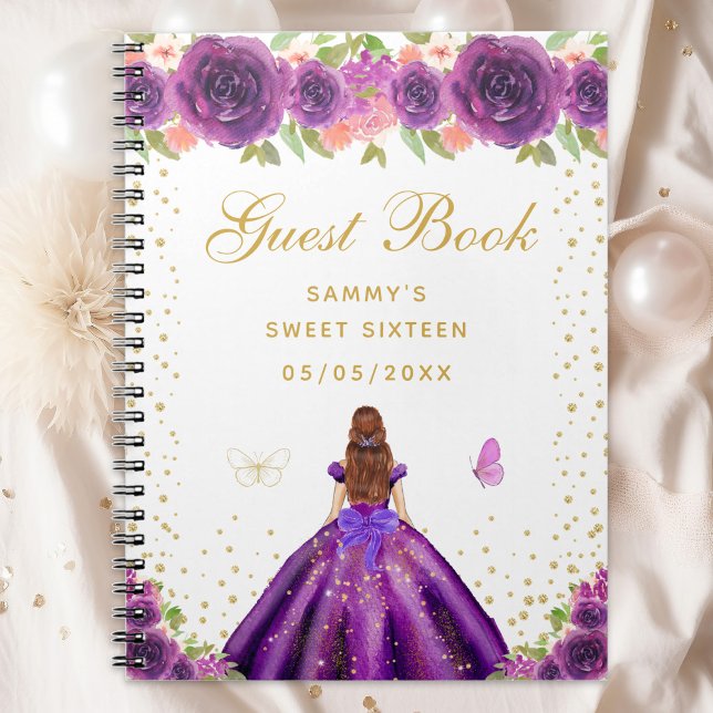Caderno Espiral Purple Floral Brown Hair Princess Sweet (Criador carregado)