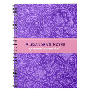 Caderno Espiral Purple Floral Faux Leather Design Suede Look