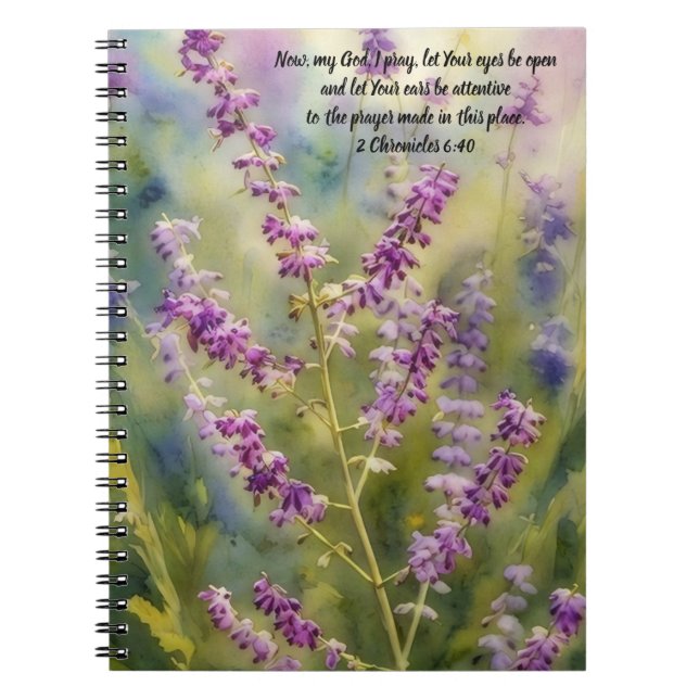 Caderno Espiral Purple Flowers Bible Verse Prayer Journal Notebook (Frente)
