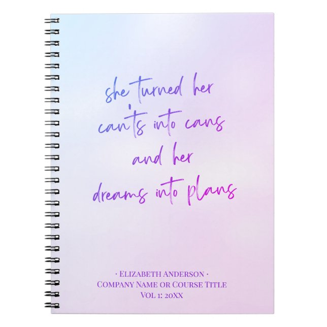 Caderno Espiral Purple Girly Script Motivational Notebook (Frente)