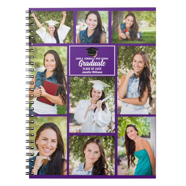Caderno Espiral Purple Graduate Photo Collage 2023 Graduation Gift (Frente)