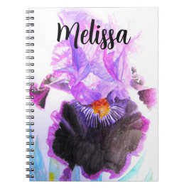 Caderno Espiral Purple Iris Watercolor Flower Floral Birthday