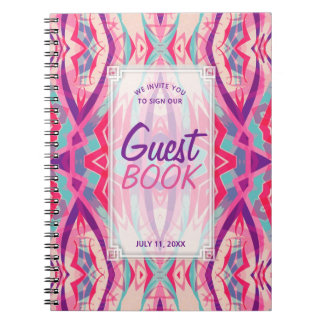 Caderno Espiral Purple Pink Aztec Boho Tribal Guest Book