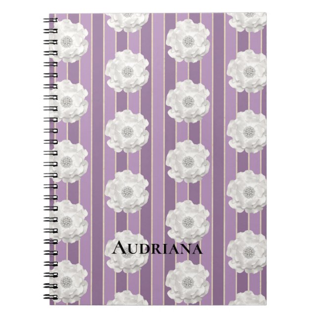 Caderno Espiral Purple Stripes Brancas Flor (Frente)