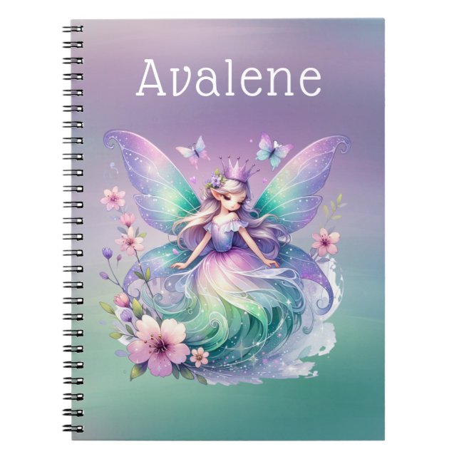 Caderno Espiral Púrpura Borboleta Verde Fada Princesa Meninas Fada (Frente)