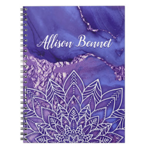 Caderno Espiral Púrpura Branca Personalizada Mandala