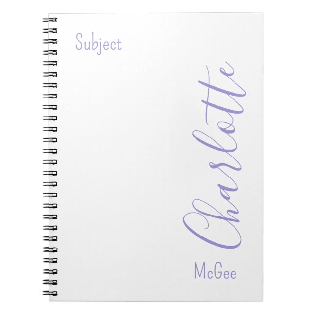 Caderno Espiral Púrpura Chic Moderna Mínima Personalizada (Frente)