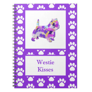 Caderno Espiral Púrpura e Púrpura de Silhueta Cachorro do Westier