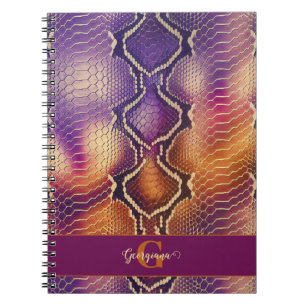 Caderno Espiral Púrpura e Púrpura e Pele Cobra de Shimmering Doura