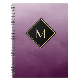 Caderno Espiral Púrpura Elegante Esmagada Com Monograma Dourado Si