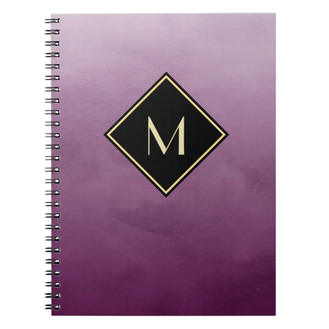 Caderno Espiral Púrpura Elegante Esmagada Com Monograma Dourado Si (Frente)