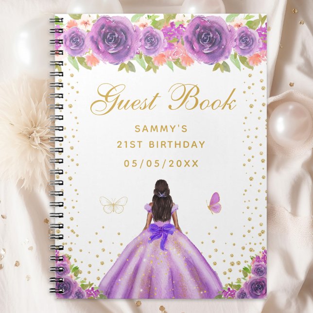 Caderno Espiral Púrpura Floral Escuro Pele Princesa Livro Convidad (Criador carregado)