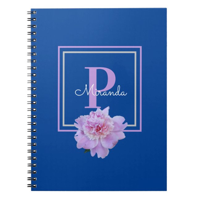 Caderno Espiral Púrpura Monograma Cor-de-rosa Flor (Frente)