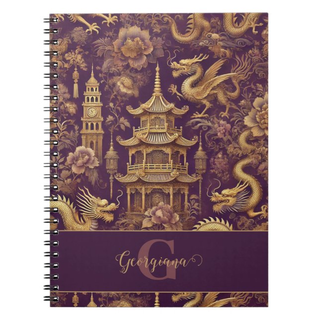 Caderno Espiral Púrpura Personalizada e Chinoiserie Victoriana Dou (Frente)