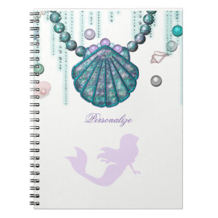 Caderno Espiral Púrpura Sereia Praia Bling Glam Sparkle Personaliz