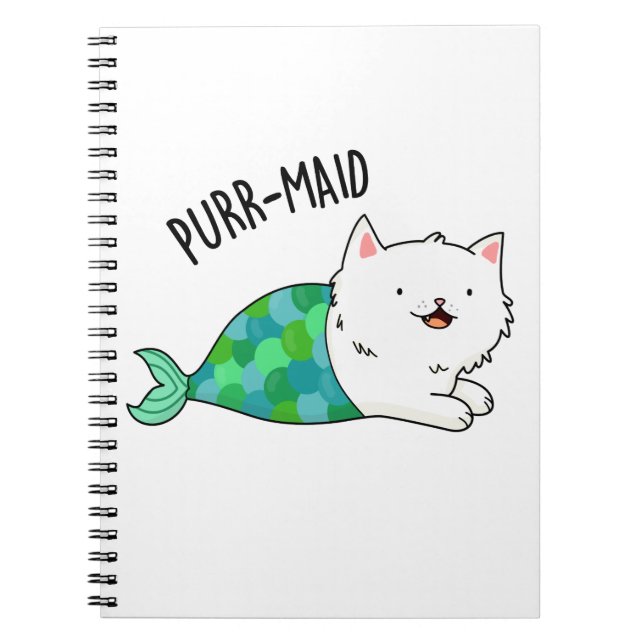 Caderno Espiral Purr-maid Gatinho Engraçado Gato Sereia Trocadilho (Frente)