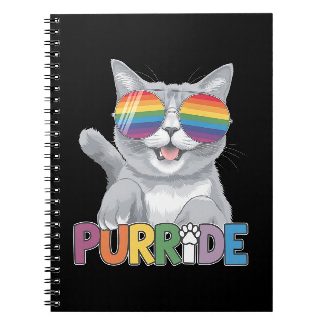 Caderno Espiral Purride Cat Sunvidles Orgulho gay Rainbow LGBTQ (Frente)