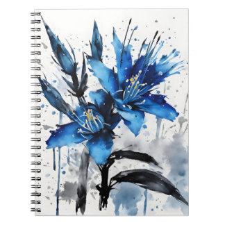 Caderno Espiral Puya Azul - Flores de Aquarela