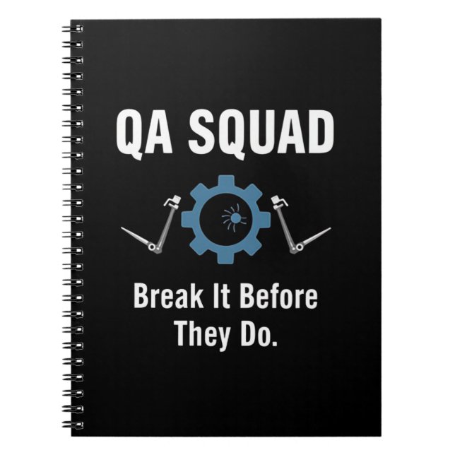 Caderno Espiral QA Squad – Break It Before They Do (Frente)