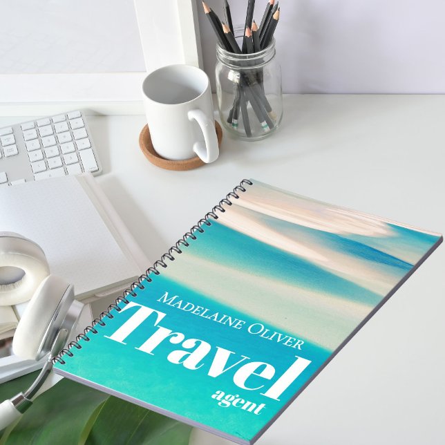 Caderno Espiral QR Viagem Oceano Praia Mar Moderno Azul (Criador carregado)